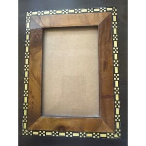Sicura Italian Designs Burl Wood Marquetry Checkered Inlay Picture Frame 4x6